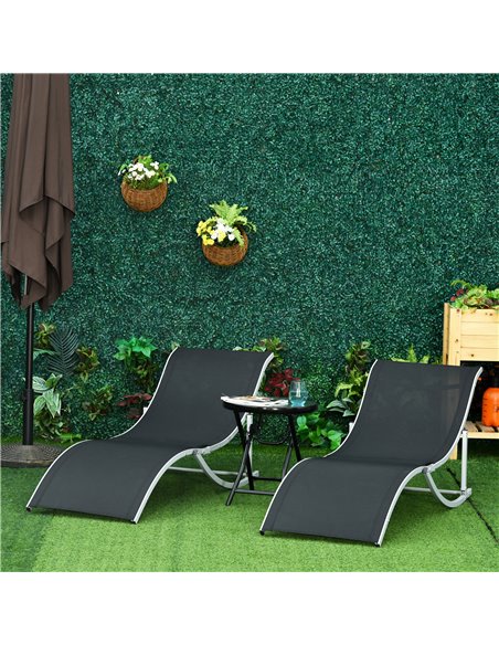 Outsunny 2 Pieces Folding Sun Lounger, S-shaped Lounge Chairs Reclining Sleeping Bed with Aluminium Frame 84B-540BK - pic 42257 | FastDaddyshop