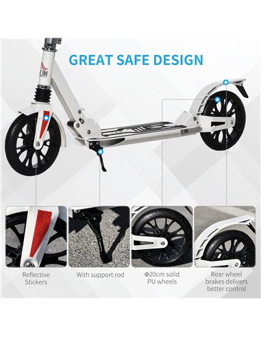 HOMCOM Kick Scooter Height Adjustable Foldable Scooter 200mm Large Wheels Scooters w/ Foot Brak, Shock Absorption Mechanism for 