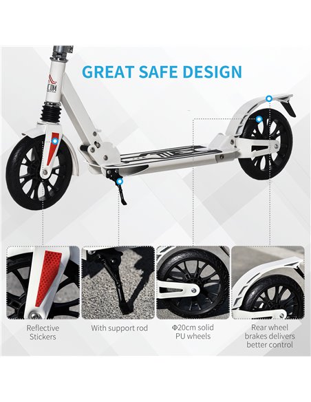 HOMCOM Kick Scooter Height Adjustable Foldable Scooter 200mm Large Wheels Scooters w/ Foot Brak, Shock Absorption Mechanism for  - pic 4226 | FastDaddyshop