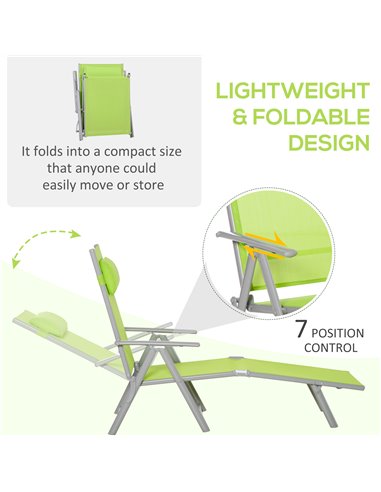 Outsunny Folding Sun Lounger, Outdoor Chaise Lounge Recliner, Green 84B-184GN