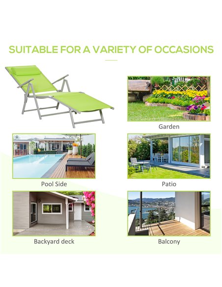 Outsunny Folding Sun Lounger, Outdoor Chaise Lounge Recliner with Pillow and 7 Adjustable Backrest for Lawn, Garden 84B-184GN - pic 42263 | FastDaddyshop