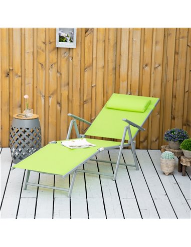 Outsunny Folding Sun Lounger, Outdoor Chaise Lounge Recliner with Pillow and 7 Adjustable Backrest for Lawn, Garden 84B-184GN