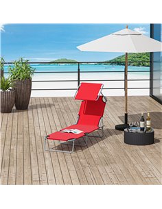 Outsunny Folding Sun Lounger, Lounge Chairs Reclining Sleeping Bed, Red 84B-001RD 2
