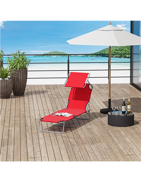 Outsunny Folding Sun Lounger, Lounge Chairs Reclining Sleeping Bed, Red 84B-001RD - pic 42268 | FastDaddyshop