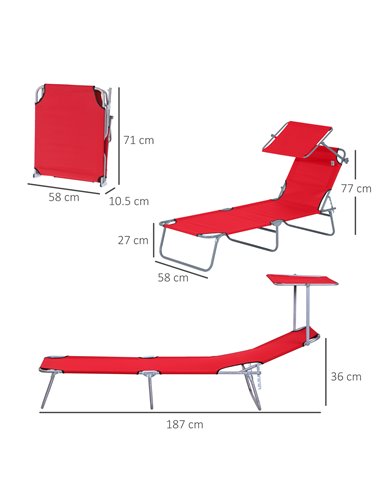 Outsunny Folding Sun Lounger, Lounge Chairs Reclining Sleeping Bed, Red 84B-001RD
