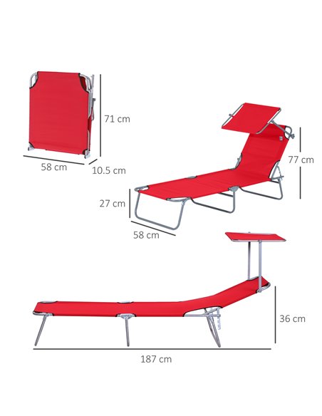Outsunny Folding Sun Lounger, Lounge Chairs Reclining Sleeping Bed, Red 84B-001RD - pic 42269 | FastDaddyshop