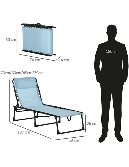 Outsunny Folding Sun Lounger Beach Chaise Chair, Blue 84B-206GN - pic 42278 | FastDaddyshop