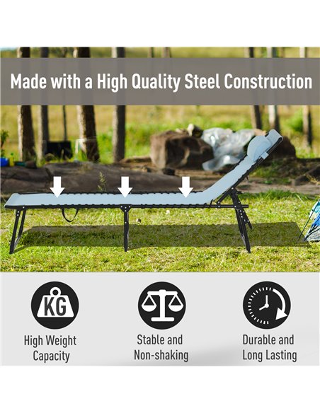 Outsunny Folding Sun Lounger Beach Chaise Chair Garden Cot Camping Recliner with 4 Position Adjustable, Baby Blue 84B-206GN - pic 42280 | FastDaddyshop