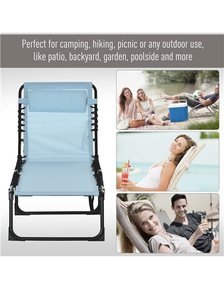Outsunny Folding Sun Lounger Beach Chaise Chair Garden Cot Camping Recliner with 4 Position Adjustable, Baby Blue 84B-206GN - pic 42282 | FastDaddyshop