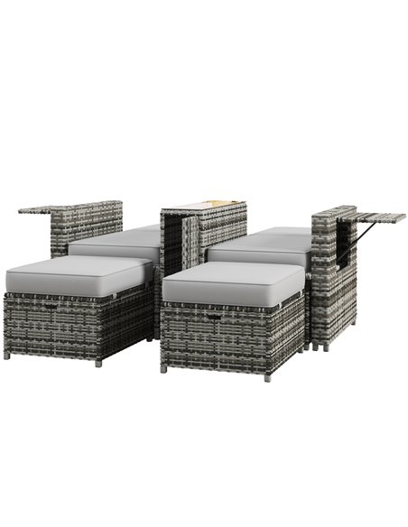 Outsunny Rattan Sun Lounger with Storage Tea Table & Footstools, Grey 862-067V70GY - pic 42285 | FastDaddyshop