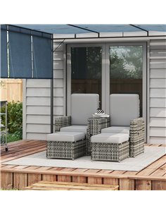 Outsunny Rattan Sun Lounger with Storage Tea Table & Footstools, Grey 862-067V70GY 2
