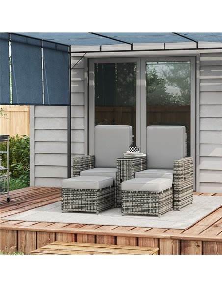 Outsunny Rattan Sun Lounger with Storage Tea Table & Footstools, Grey 862-067V70GY - pic 42286 | FastDaddyshop
