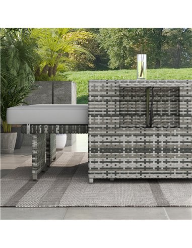Outsunny Rattan Sun Lounger w/ Storage Tea Table & Footstools, Grey 862-067V70GY