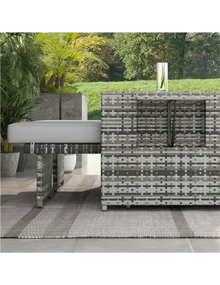 Outsunny Rattan Sun Lounger w/ Storage Tea Table & Footstools, Grey 862-067V70GY - pic 42292 | FastDaddyshop