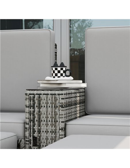 Outsunny Rattan Sun Lounger w/ Storage Tea Table & Footstools, Grey 862-067V70GY - pic 42293 | FastDaddyshop