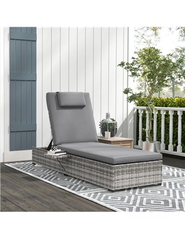 Outsunny Patio PE Rattan Lounger with Cushion, Grey 862-073V00CG