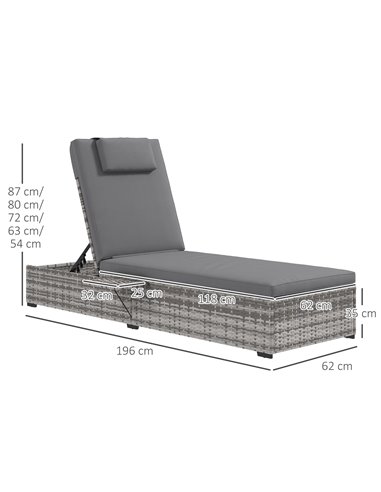 Outsunny Patio PE Rattan Lounger with Cushion, Grey 862-073V00CG