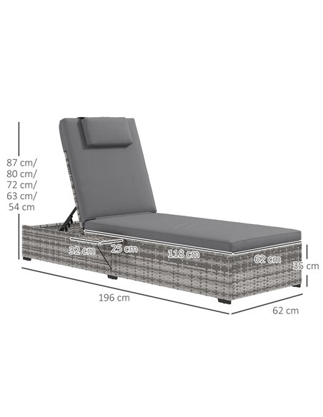 Outsunny Patio PE Rattan Lounger with Cushion, Grey 862-073V00CG - pic 42296 | FastDaddyshop