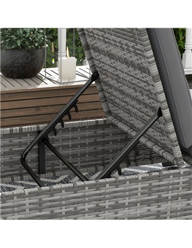 Outsunny Patio PE Rattan Lounger w/ Cushion, 5-Level Reclining Wicker Rattan Sun Lounger w/ Tea Tray, for Poolside, 120kg Weight