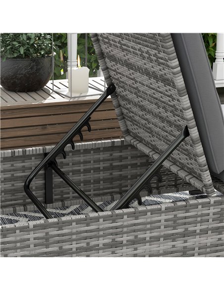 Outsunny Patio PE Rattan Lounger w/ Cushion, 5-Level Reclining Wicker Rattan Sun Lounger w/ Tea Tray, for Poolside, 120kg Weight - pic 42302 | FastDaddyshop