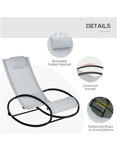 Outsunny Outdoor Rocking Chair Sun Lounger Recliner Rocker with Texteline Fabric Patio Garden Relaxer with Pillow Grey 84A-090V7