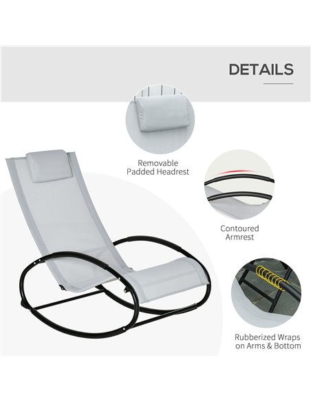 Outsunny Outdoor Rocking Chair Sun Lounger Recliner Rocker with Texteline Fabric Patio Garden Relaxer with Pillow Grey 84A-090V7 - pic 42307 | FastDaddyshop