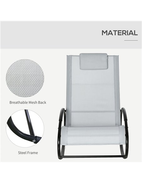 Outsunny Outdoor Rocking Chair Sun Lounger Recliner Rocker with Texteline Fabric Patio Garden Relaxer with Pillow Grey 84A-090V7 - pic 42308 | FastDaddyshop
