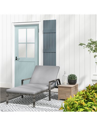 Outsunny Outdoor Sun Lounger, Rattan Wicker Chaise Recliner, Grey 862-035V71GY