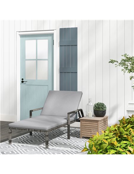 Outsunny Outdoor Sun Lounger, Rattan Wicker Chaise Recliner, Grey 862-035V71GY - pic 42313 | FastDaddyshop