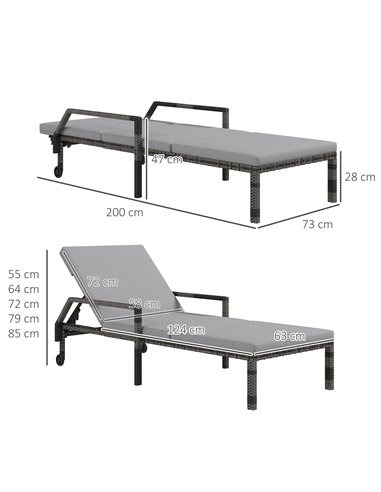Outsunny Outdoor Sun Lounger, Rattan Wicker Chaise Recliner, Grey 862-035V71GY