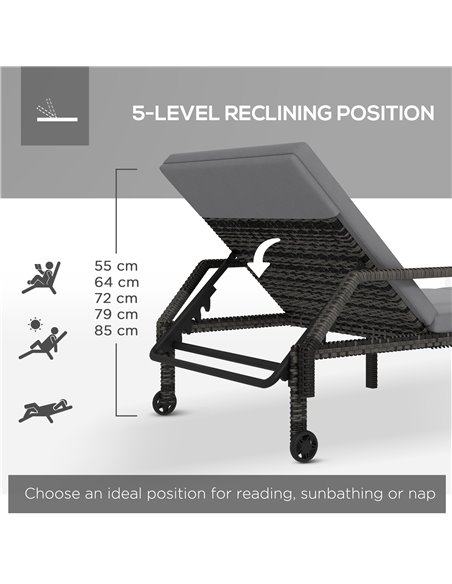 Outsunny Outdoor Sun Lounger, Rattan Wicker Chaise Recliner, Grey 862-035V71GY - pic 42315 | FastDaddyshop