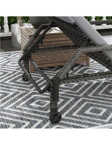 Outsunny Outdoor Sun Lounger, Rattan Wicker Chaise Recliner with 5-Level Adjustable Backrest and 2 Wheels 862-035V71GY