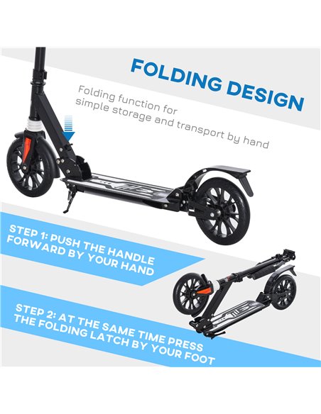 HOMCOM Kick Scooter Foldable Height Adjustable Aluminum Ride for 14+ Adult Teens with Rear Wheel Brake, Shock Mitigation System  - pic 4232 | FastDaddyshop