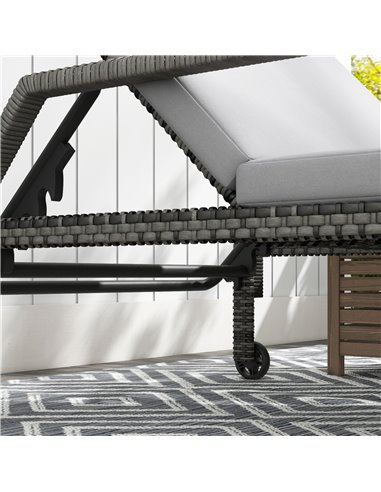 Outsunny Outdoor Sun Lounger, Rattan Wicker Chaise Recliner with 5-Level Adjustable Backrest and 2 Wheels 862-035V71GY
