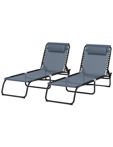 Outsunny 2 Pcs Folding Sun Lounger Beach Chaise Chair, Grey 84B-206V04GY - pic 42321 | FastDaddyshop