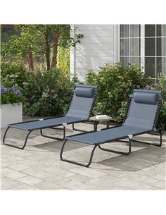Outsunny 2 Pcs Folding Sun Lounger Beach Chaise Chair, Grey 84B-206V04GY 2