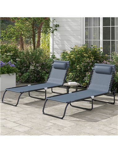 Outsunny 2 Pcs Folding Sun Lounger Beach Chaise Chair, Grey 84B-206V04GY