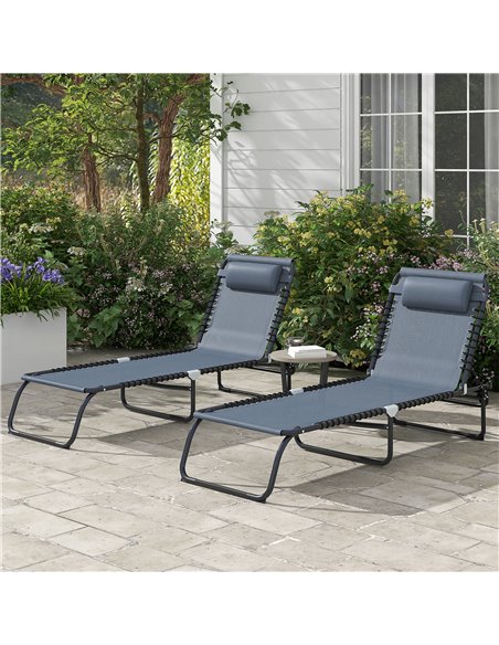 Outsunny 2 Pcs Folding Sun Lounger Beach Chaise Chair, Grey 84B-206V04GY - pic 42322 | FastDaddyshop