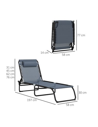 Outsunny 2 Pcs Folding Sun Lounger Beach Chaise Chair, Grey 84B-206V04GY