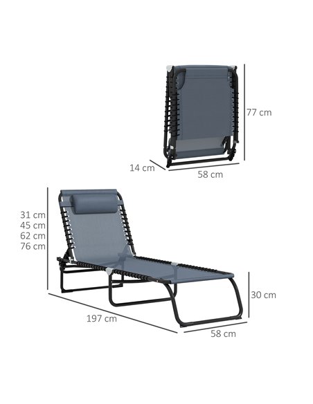 Outsunny 2 Pcs Folding Sun Lounger Beach Chaise Chair, Grey 84B-206V04GY - pic 42323 | FastDaddyshop