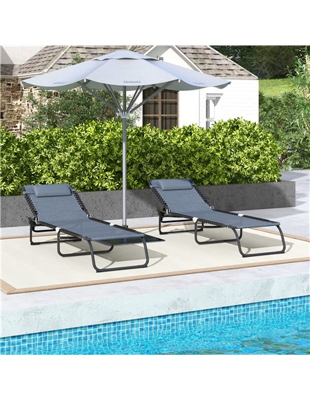 Outsunny 2 Pcs Folding Sun Lounger Beach Chaise Chair Garden Cot Camping Recliner with 4 Position Adjustable Grey 84B-206V04GY - pic 42327 | FastDaddyshop