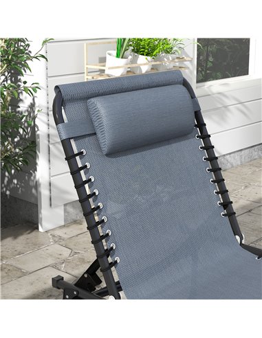 Outsunny 2 Pcs Folding Sun Lounger Beach Chaise Chair Garden Cot Camping Recliner with 4 Position Adjustable Grey 84B-206V04GY