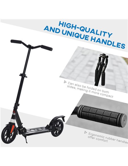 HOMCOM Kick Scooter Foldable Height Adjustable Aluminum Ride for 14+ Adult Teens with Rear Wheel Brake, Shock Mitigation System  - pic 4233 | FastDaddyshop
