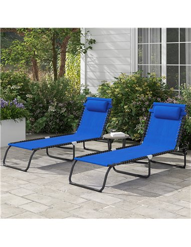 Outsunny 2 Pcs Folding Sun Lounger Beach Chaise Chair, Blue 84B-206V04BU
