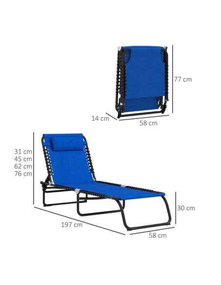 Outsunny 2 Pcs Folding Sun Lounger Beach Chaise Chair, Blue 84B-206V04BU - pic 42341 | FastDaddyshop