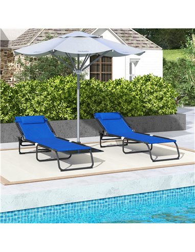 Outsunny 2 Pcs Folding Sun Lounger Beach Chaise Chair Garden Cot Camping Recliner with 4 Position Adjustable Blue 84B-206V04BU