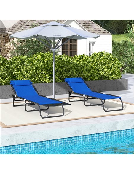 Outsunny 2 Pcs Folding Sun Lounger Beach Chaise Chair Garden Cot Camping Recliner with 4 Position Adjustable Blue 84B-206V04BU - pic 42345 | FastDaddyshop
