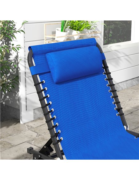 Outsunny 2 Pcs Folding Sun Lounger Beach Chaise Chair Garden Cot Camping Recliner with 4 Position Adjustable Blue 84B-206V04BU - pic 42346 | FastDaddyshop