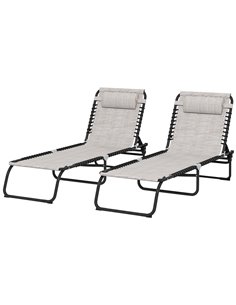 Outsunny 2 Pcs Folding Sun Lounger Beach Chaise Chair, Cream White 84B-206V04CW