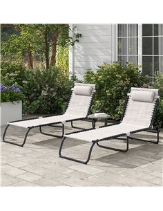 Outsunny 2 Pcs Folding Sun Lounger Beach Chaise Chair, Cream White 84B-206V04CW 2
